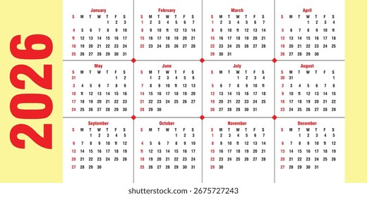 Fechas del calendario 2026 con 12 meses