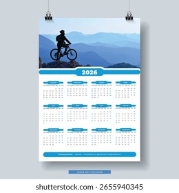 Kalenderdesign 2026, Satz von 12 Monaten. Die Woche beginnt am Montag. Vertikale Kalendervorlage 2026.