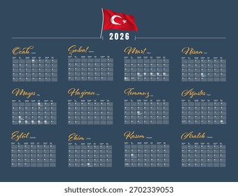 2026 Diseño de Calendario en Turquía. Diseño de Vector
