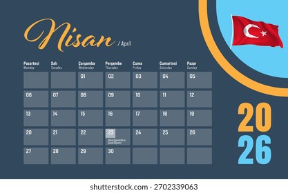 2026 Calendar Design na Turquia. Design de Vetor