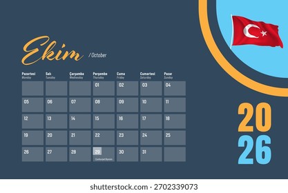 2026 Diseño de Calendario en Turquía. Diseño de Vector