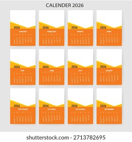 Plantilla de Vector de diseño de calendario 2026