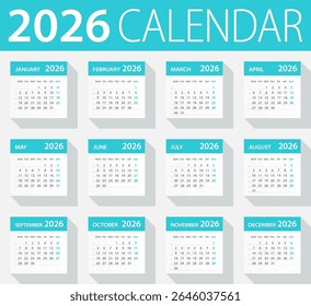 2026 Calendar Green Leaves Set - Illustration