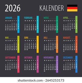2026 Calendar - illustration. Template. Mock up. German version