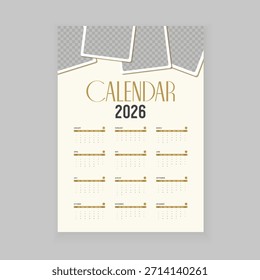 Plantilla de diseño de diseño de calendario 2026. Ilustración vectorial para editable con espacio para agregar imágenes.