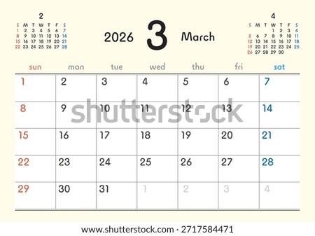 2026 Calendar March with plenty of space to write