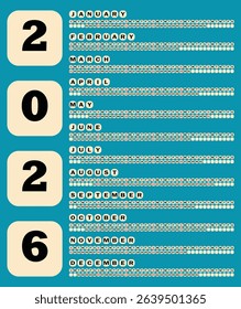 2026 Calendar with Monthly Views. A colorful and organized 2026 calendar, with each month.