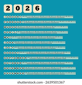 2026 Calendar with Monthly Views. A colorful and organized 2026 calendar, with each month.