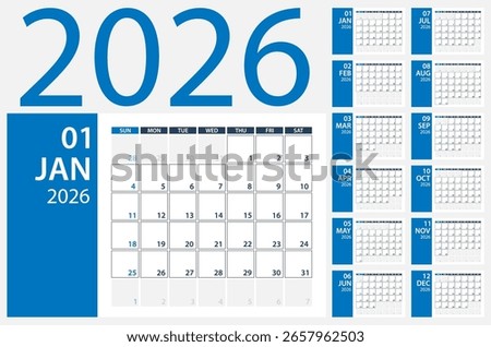 2026 Calendar Planner - Vector. Template Mock up