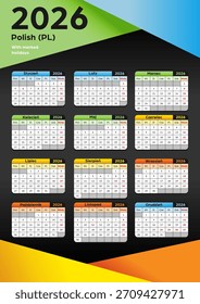 2026 calendar in polish language with marked holidays