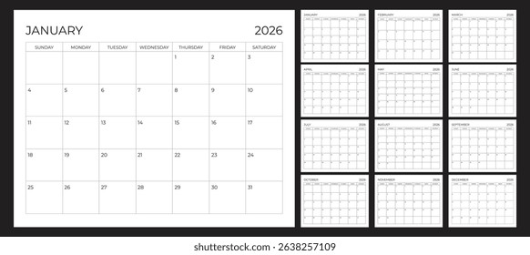 2026 Calendar Printable with sunday start