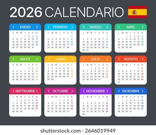 2026 calendar - Spanish Version - Vector Template