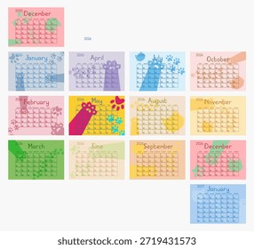 2026 Calendario Plantilla tema del gato
