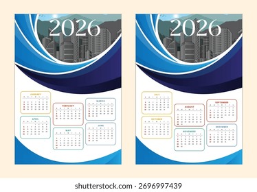 2026 calendar template design in vector format
