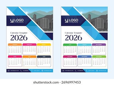 Projeto de modelo de calendário 2026 em formato vetorial