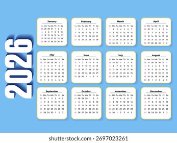 Vector de diseño de Plantilla de calendario 2026