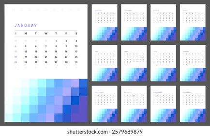 2026 Calendar Template Design. Week starts on Sunday office calendar. A4 Wall vertical planner in simple clean style. Corporate business 2026 calendar. English vector calendar layout for 2026 year.	