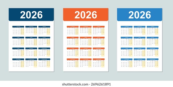 2026 Calendario Plantilla Editable Imprimible Diseño de Pared y Escritorio