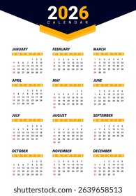 2026 calendar template vector design with modern layout clean minimal style for corporate or personal planning	
