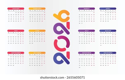 2026 Calendar Template, 2026 wall calendar design abstract template design for 2026 new year