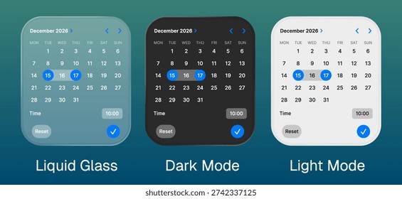2026 Calendar Vector with liquid glass style