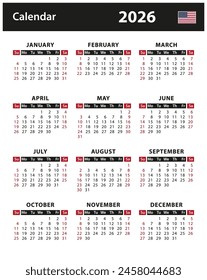 2026 Calendar - vector stock illustration. English American version