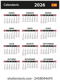 2026 Calendar - Vektorgrafik Stockillustrationen. Spanien, spanische Fassung | Calendario 2026 - ilustración vectorial de stock. España, version en español