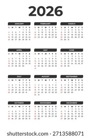 Calendario 2026 en el fondo blanco
