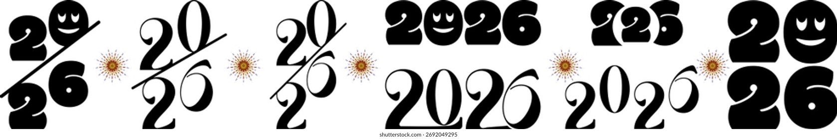 Ilustración de texto de caligrafía 2026. 2026 tipografía texto caligráfico Ilustración vectorial para 2026 feliz Año Nuevo y vacaciones de Navidades