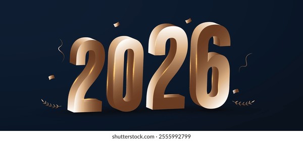 2026 celebration cover banner. Happy new year 2026 cover banner with numbers in big font and bronze colour. New year celebrations, wishing cover banner template.