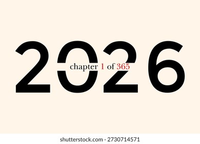 2026 capítulo 1 de 365 con un fondo crema. Plantilla del calendario para la planificación, la programación y las fechas importantes. Adecuado para proyectos de oficina, escuela, marketing y gestión del tiempo.