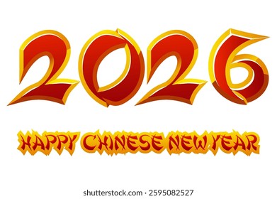2026 Chinese Happy new year background. Volumetric red and gold numbers and letters
