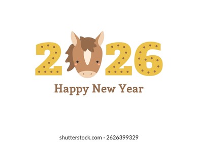 2026 Chinese Lunar New Year cute cartoon horse face, isolated. Flat style vector illustration. Asian zodiac sign, animal character. CNY, Seollal, Tet holiday card, banner, poster, decor design element