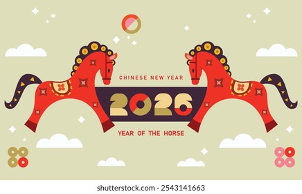 2026 Chinese New Year, year of the horse Zodiac sign, design for greeting card, flyers, poster, happy chinese new year 2026