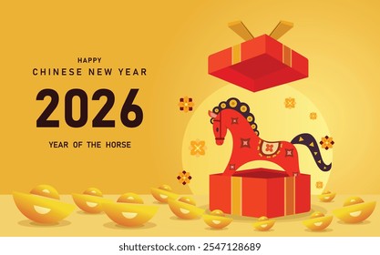 2026 Chinese new year horse, Year of horse. Symbol of Chinese New Year. 2026 horse symbol of the new year, banner, poster, card template, Vector Illustration