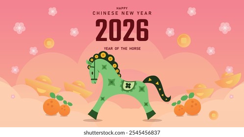 2026 Chinese New Year, 2026 Lunar new year vertical background, banner, social media story template, Year of the horse. Geometric modern vector style