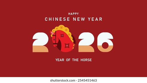 2026 Ano Novo chinês Cavalo do Zodíaco, ano do Cavalo, Ano Novo chinês feliz, ano do cavalo, 2026 CNY, cartão de saudação, postagem nas redes sociais