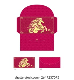 2026 Chinese New Year Zodiac sign, year of the Horse, with red paper cut art and craft style golden gradient background, Happy Chinese new year, Snake year, 2026 CNY red pocket, greeting card, running