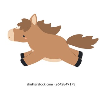 2026 Chinese zodiac sign, cute cartoon horse running isolated. Flat style vector illustration. Kawaii animal character. Lunar New Year, Seollal, Tet holiday card, banner, poster, design element