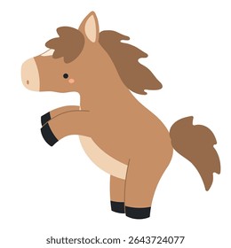 2026 Chinese zodiac sign, cute cartoon horse rearing isolated. Flat style vector illustration. Kawaii animal character. Lunar New Year, Seollal, Tet holiday card, banner, poster, design element