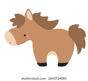 2026 Chinese zodiac sign, cute cartoon horse standing isolated. Flat style vector illustration. Kawaii animal character. Lunar New Year, Seollal, Tet holiday card, banner, poster, design element