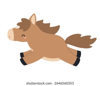 2026 Chinese zodiac sign, cute cartoon horse running isolated. Flat vector illustration. Kawaii animal character. Lunar New Year, Seollal, Tet holiday card, banner, poster, design element