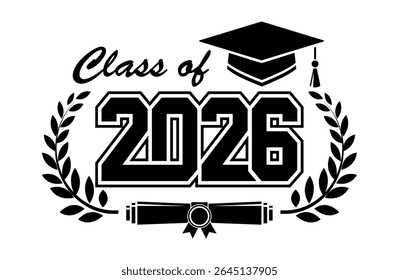 2026 class graduate. The concept of decorate congratulation for school graduates. Design for t-shirt, flyer, invitation, greeting card. Vector on transparent background