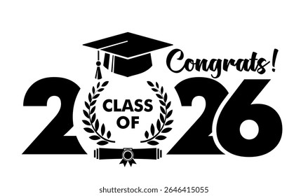 2026 class graduate. The concept of decorate congratulation for school graduates. Design for t-shirt, flyer, invitation, greeting card. Vector on transparent background