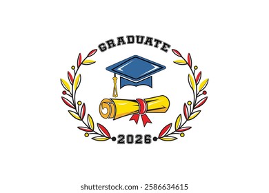 2026 class graduate. The concept of decoration of congratulations for school graduates. Design for t-shirt, flyer, invitation, greeting card. 