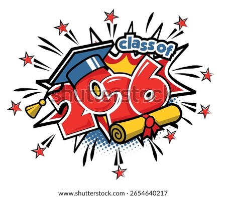 2026 class graduate header. Decorate congratulation for school graduates in comic cartoon style. Vector on transparent background