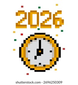 2026 Relógio Pixel Art Ilustração 