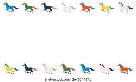 2026 Colorful horse horizontal frame Vector illustration