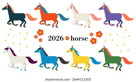 2026 Colorful horse vector illustration set