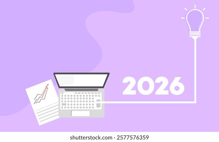 2026 are connected to a lightbulb, symbolizing planning, innovative ideas. Strategic vision for future growth.